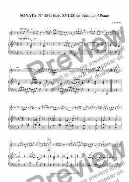 page one of SONATA  N° 43/II Hob. XVI/28 for Violin and Piano