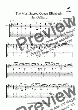 page one of The Most Sacred Queen Elizabeth, Her Galliard for solo guitar