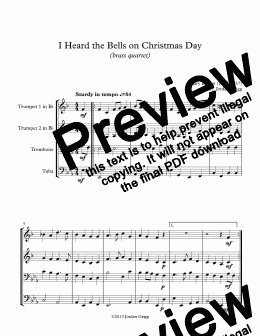 page one of I Heard the Bells on Christmas Day (brass quartet)