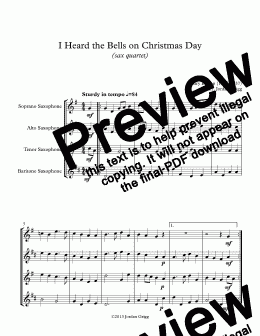 page one of I Heard the Bells on Christmas Day (sax quartet)