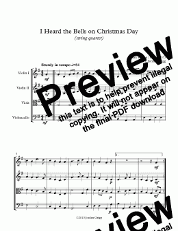 page one of I Heard the Bells on Christmas Day (string quartet)