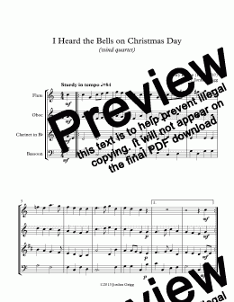 page one of I Heard the Bells on Christmas Day (wind quartet)