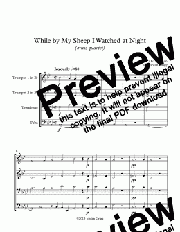 page one of While by My Sheep I Watched at Night (brass quartet)