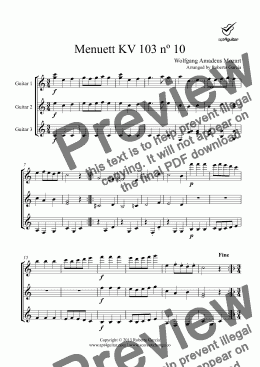 page one of Menuette KV 103 nº 10 for guitar trio