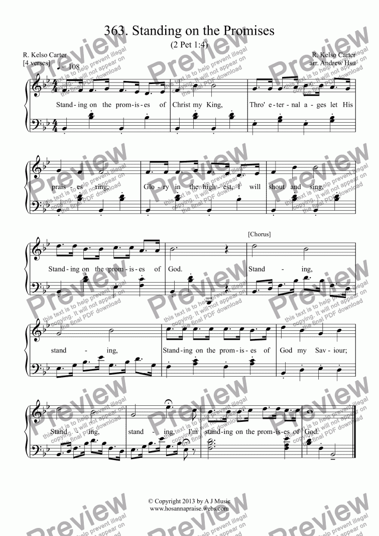 page one of Standing on the Promises - Easy Piano 363