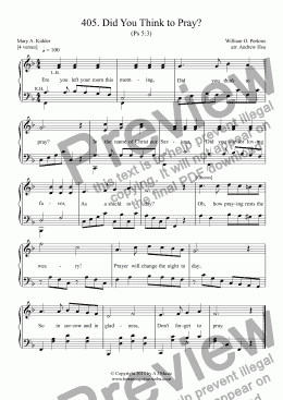 page one of Did You Think to Pray? - Easy Piano 405