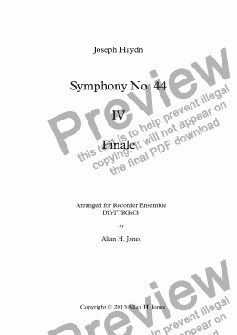 page one of Haydn Sym. No 44 IV Finale - Recorder