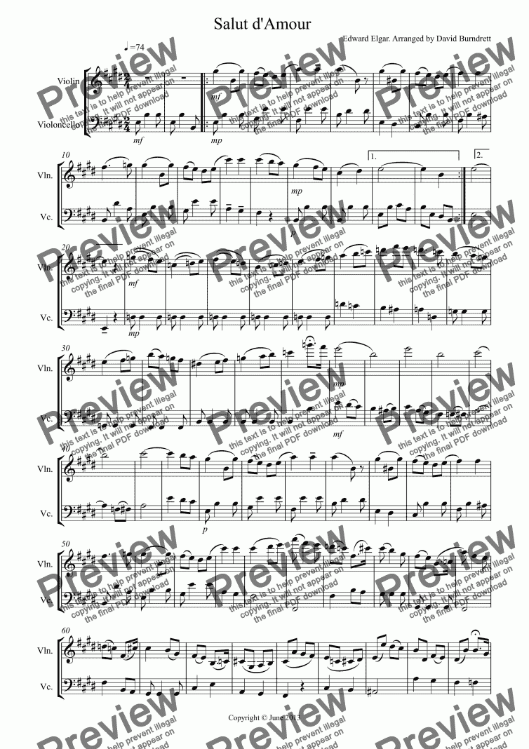 page one of Salut d’Amour for Violin and Cello