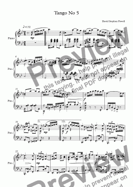 page one of Tango No 5 for solo piano
