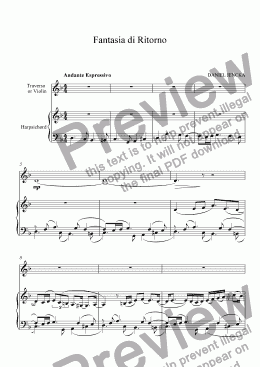 page one of FANTASIA DI RITORNO for Flute or Violin and Harpsichord
