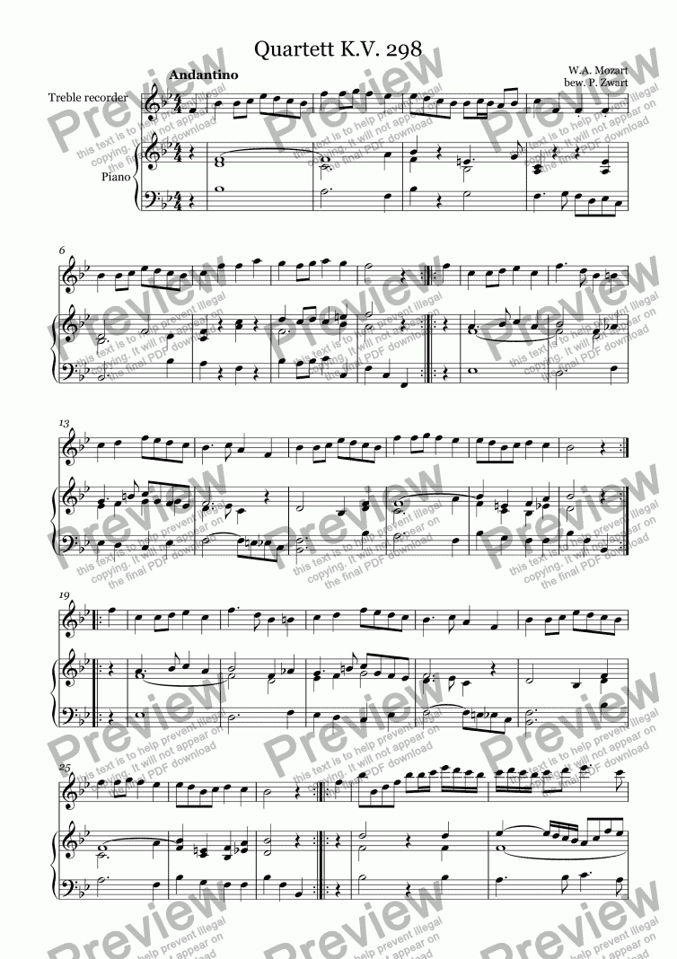page one of Quartett K.V. 298 (Mozart)