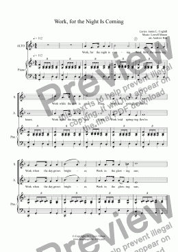page one of Work, for the Night Is Coming - Choir
