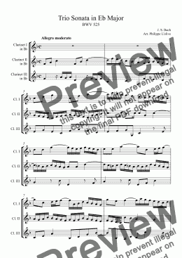 page one of Trio Sonata in Eb Major, BWV 525 for 3 Cl.