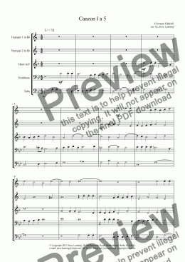 page one of Canzon I a 5 (brass quintet)