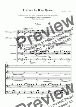 page one of 3 Dreams for Brass Quintet (Complete Score)