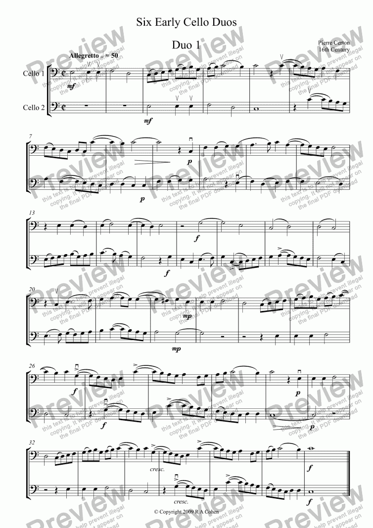 page one of Six Early Cello Duos