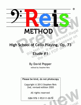 page one of High School of Cello Playing, Op. 73, Etude #1