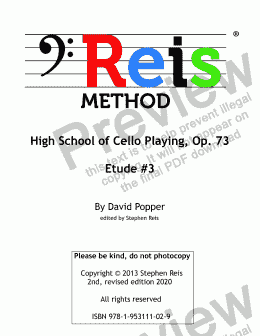 page one of High School of Cello Playing, Op. 73, Etude #3