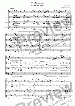 page one of Gounod - TWO ROMANCES -  for viola quartet
