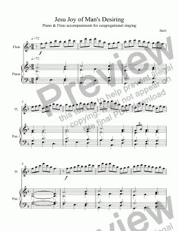 page one of Jesu Joy of Man’s Desiring (adapted for hymn accompaniment) Flute & Piano