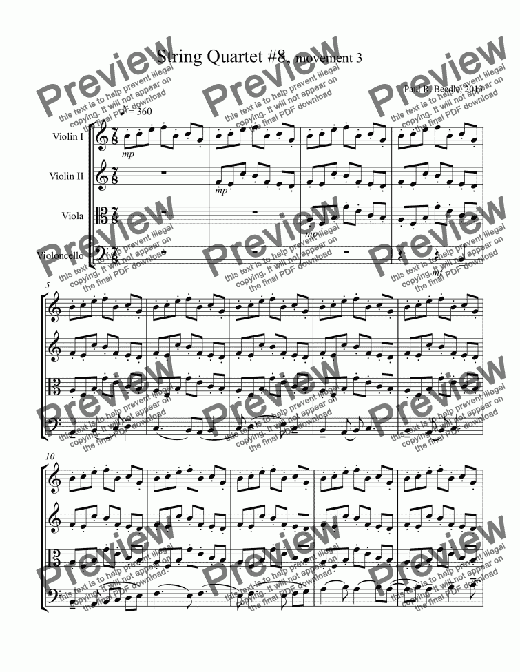 page one of String Quartet #8, movement 3