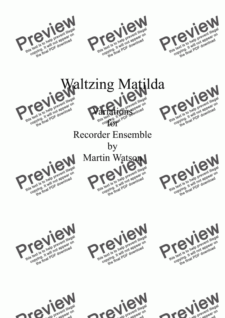 page one of Waltzing Matilda Variations for Recorder Ensemble