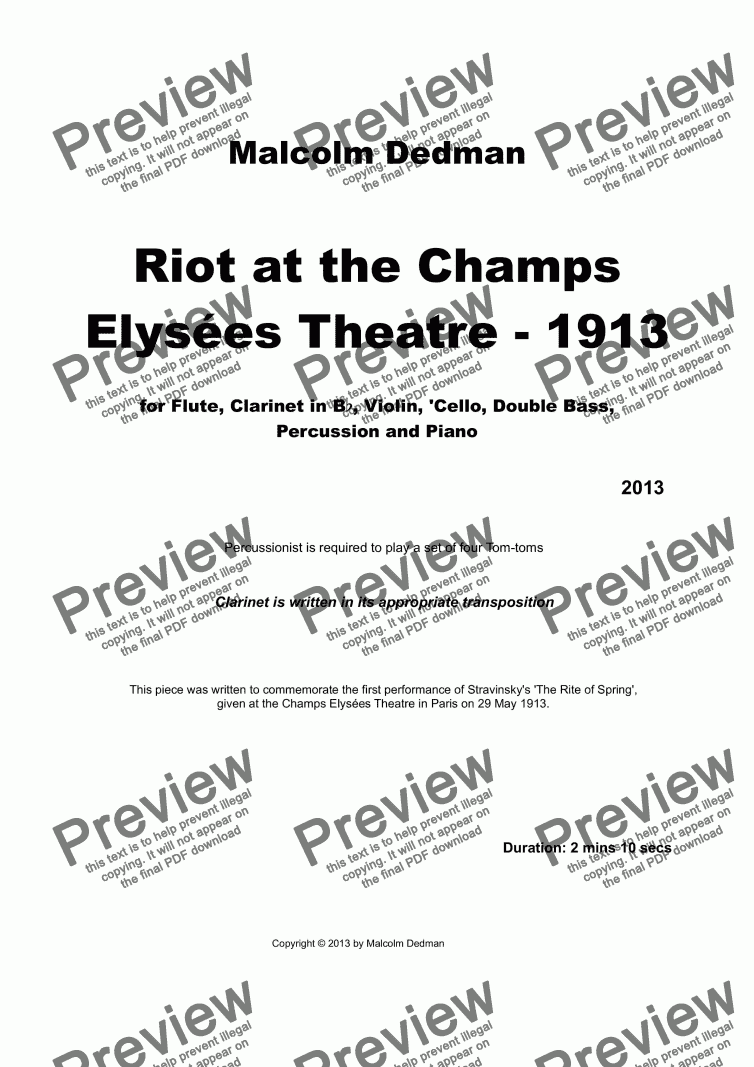 page one of Riot at the Champs Elysées Theatre - 1913