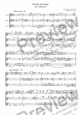 page one of Boyce - PRELUDE and FUGUE - for violin trio