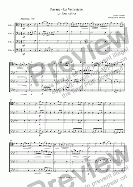 page one of Gervaise - PAVANE - LA VENISSIENE - for four cellos