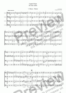 page one of Warlock - CAPRIOL SUITE -  for four cellos