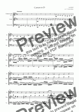 page one of Canon in D (for Clarinet, Violin and Cello)