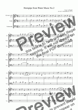 page one of Hornpipe from Water Music No.2 (for Clarinet, Violin and Cello)