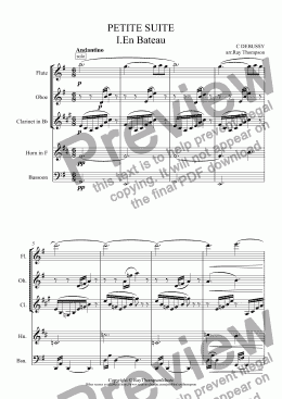 page one of Debussy: Petite Suite: I.En Bateau (wind quintet)