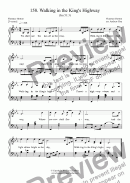 page one of Walking in the King's Highway - Easy Piano 158