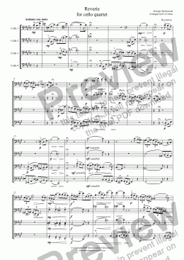 page one of Wieniawski - REVERIE - for cello quartet
