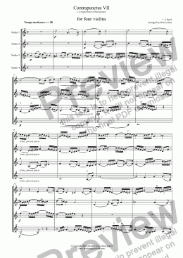 page one of Bach - CONTRAPUNCTUS - for four violins
