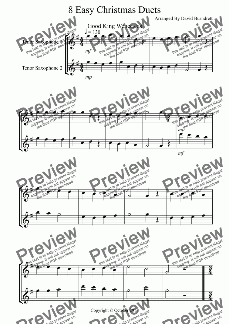 page one of 8 Christmas Duets for Tenor Saxophone