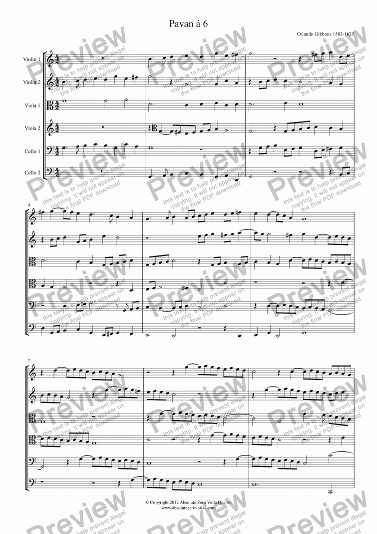 page one of Gibbons - PAVAN & GALLIARD á 6 - for string sextet