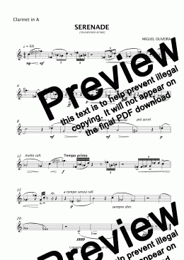 page one of SERENADE - For clarinet in A and piano