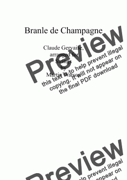 page one of Branle de Champagne for String Orchestra/Quartet