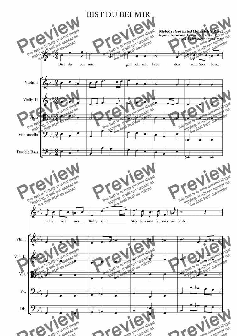 page one of Bach/Stötzel - Bist du bei mir [Voice/Solo & Strings]