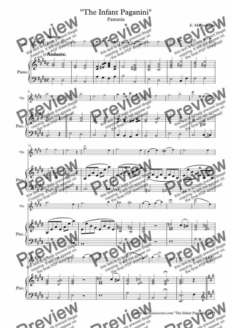 page one of Mollenhauer "The Infant Paganini" for Violin and Piano