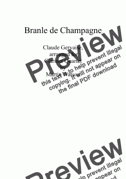 page one of Branle de Champagne for Clarinet Quartet