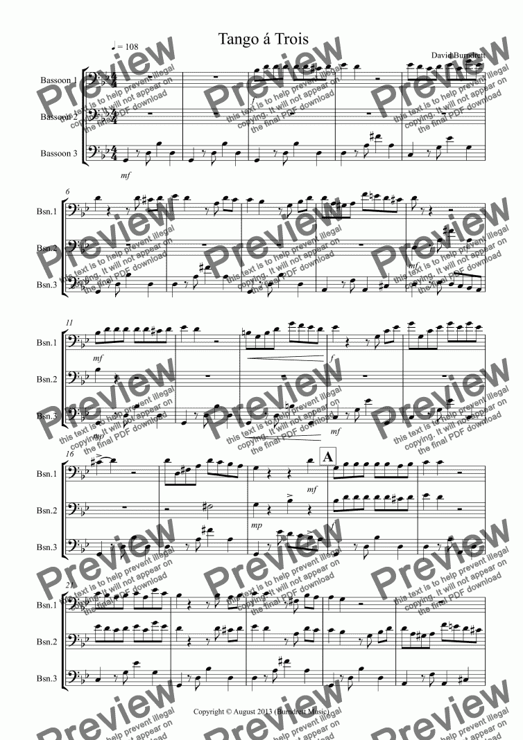 page one of Tango á Trois for Bassoon Trio