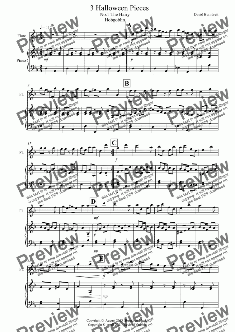 page one of 3 Halloween Pieces for Flute And Piano