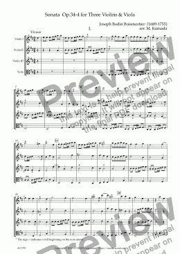 page one of Sonata  Op.34-4 for Three Violins & Viola