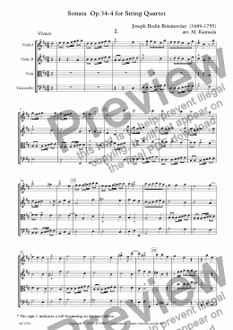 page one of Sonata  Op.34-4 for String Quartet
