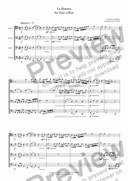 page one of Antegnati - LA BATTERA - for four cellos