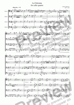 page one of Banchieri - LA FELICIANA - for cello quartet