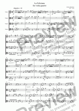 page one of Banchieri - LA FELICIANA - for viola quartet